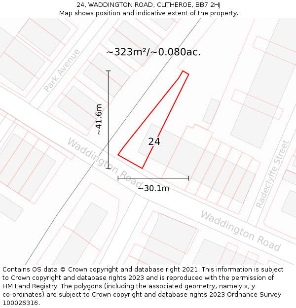 24, WADDINGTON ROAD, CLITHEROE, BB7 2HJ: Plot and title map