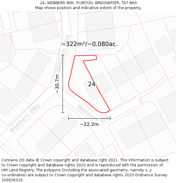 24, WEBBERS WAY, PURITON, BRIDGWATER, TA7 8AS: Plot and title map