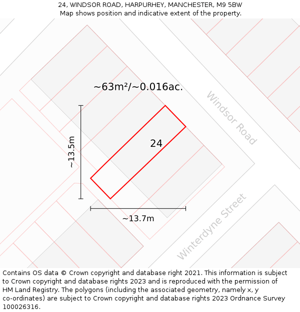 24, WINDSOR ROAD, HARPURHEY, MANCHESTER, M9 5BW: Plot and title map