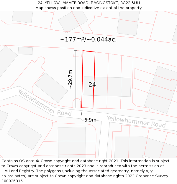 24, YELLOWHAMMER ROAD, BASINGSTOKE, RG22 5UH: Plot and title map