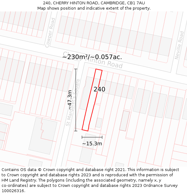 240, CHERRY HINTON ROAD, CAMBRIDGE, CB1 7AU: Plot and title map