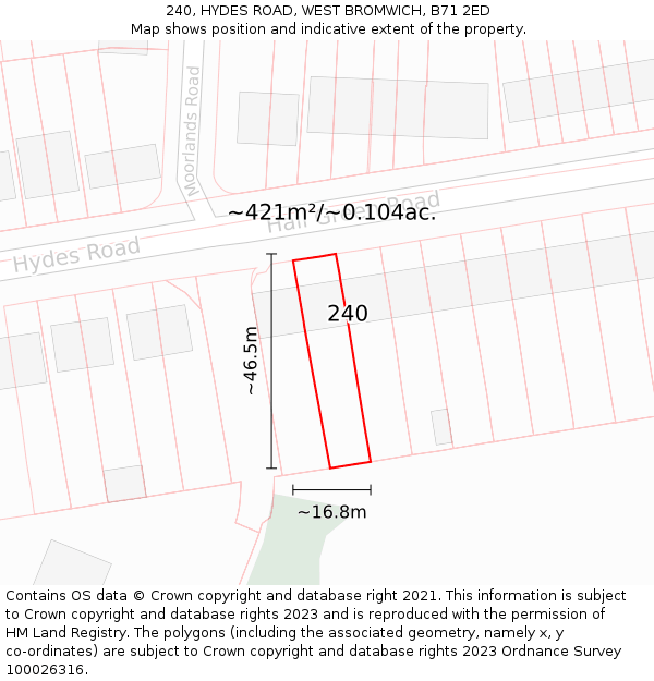 240, HYDES ROAD, WEST BROMWICH, B71 2ED: Plot and title map