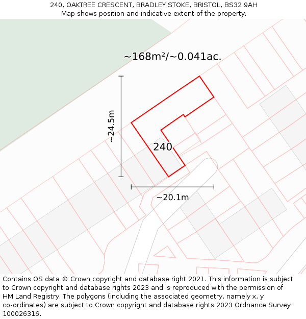 240, OAKTREE CRESCENT, BRADLEY STOKE, BRISTOL, BS32 9AH: Plot and title map