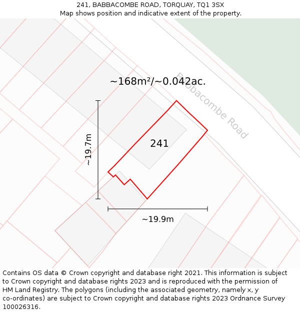 241, BABBACOMBE ROAD, TORQUAY, TQ1 3SX: Plot and title map