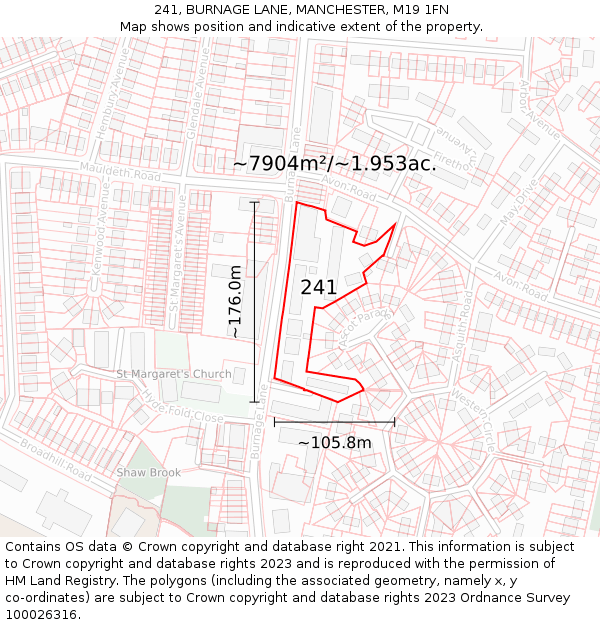241, BURNAGE LANE, MANCHESTER, M19 1FN: Plot and title map