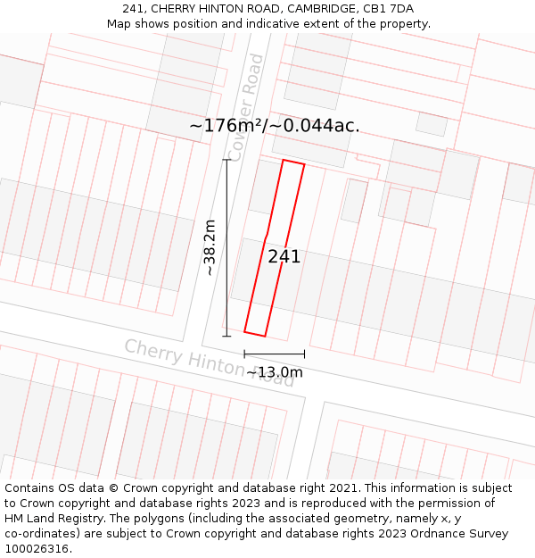 241, CHERRY HINTON ROAD, CAMBRIDGE, CB1 7DA: Plot and title map