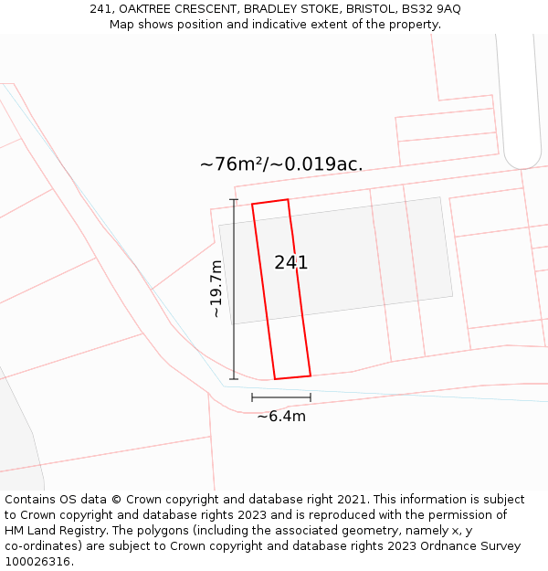 241, OAKTREE CRESCENT, BRADLEY STOKE, BRISTOL, BS32 9AQ: Plot and title map