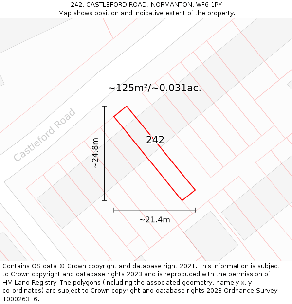 242, CASTLEFORD ROAD, NORMANTON, WF6 1PY: Plot and title map