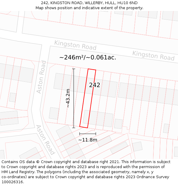 242, KINGSTON ROAD, WILLERBY, HULL, HU10 6ND: Plot and title map