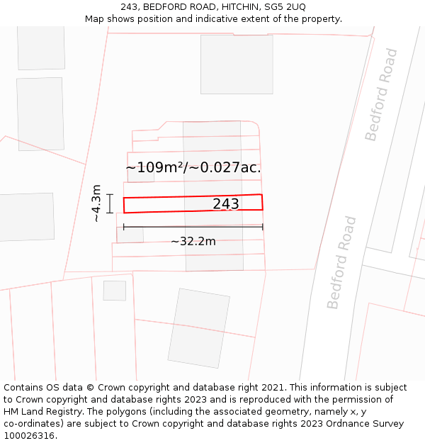 243, BEDFORD ROAD, HITCHIN, SG5 2UQ: Plot and title map