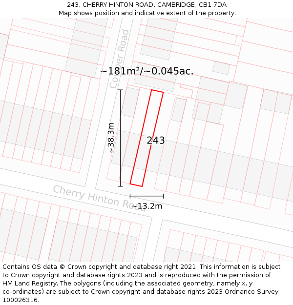 243, CHERRY HINTON ROAD, CAMBRIDGE, CB1 7DA: Plot and title map