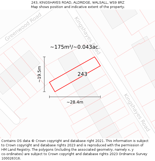 243, KINGSHAYES ROAD, ALDRIDGE, WALSALL, WS9 8RZ: Plot and title map