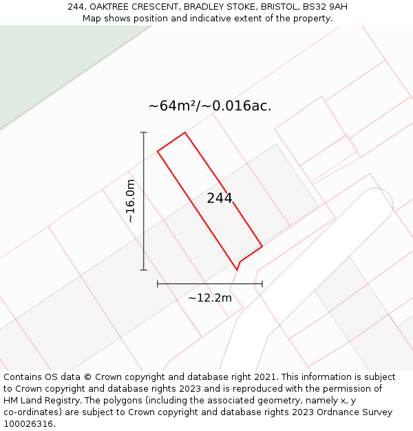 244, OAKTREE CRESCENT, BRADLEY STOKE, BRISTOL, BS32 9AH: Plot and title map