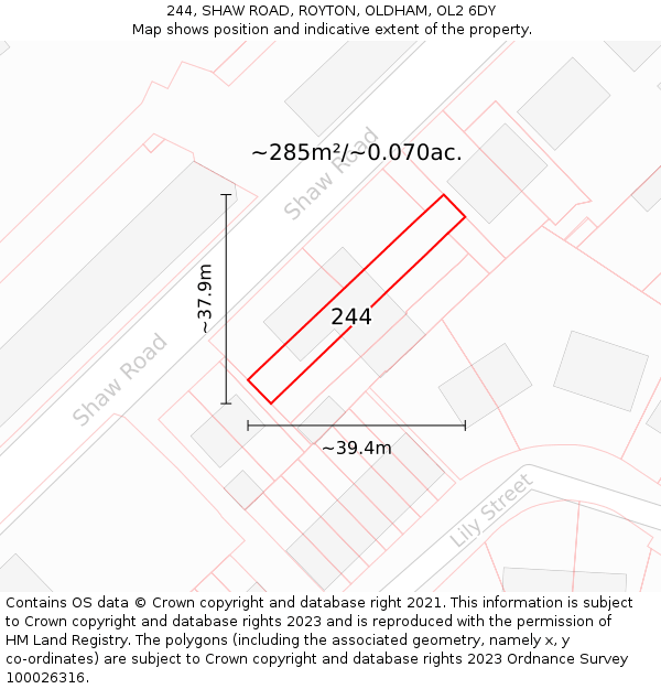 244, SHAW ROAD, ROYTON, OLDHAM, OL2 6DY: Plot and title map