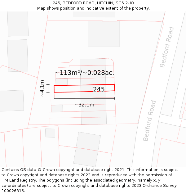 245, BEDFORD ROAD, HITCHIN, SG5 2UQ: Plot and title map