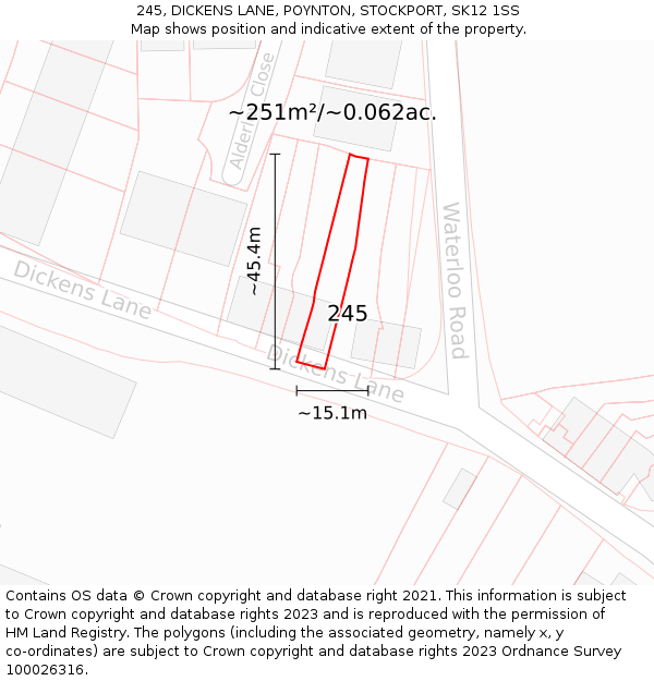245, DICKENS LANE, POYNTON, STOCKPORT, SK12 1SS: Plot and title map