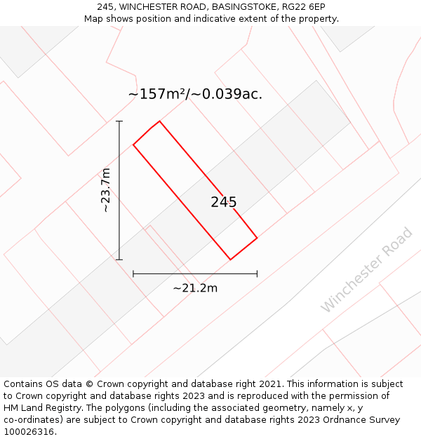 245, WINCHESTER ROAD, BASINGSTOKE, RG22 6EP: Plot and title map
