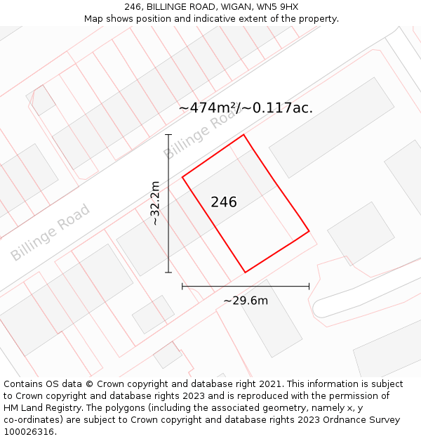 246, BILLINGE ROAD, WIGAN, WN5 9HX: Plot and title map