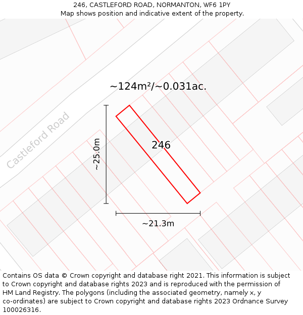 246, CASTLEFORD ROAD, NORMANTON, WF6 1PY: Plot and title map