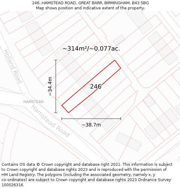246, HAMSTEAD ROAD, GREAT BARR, BIRMINGHAM, B43 5BG: Plot and title map