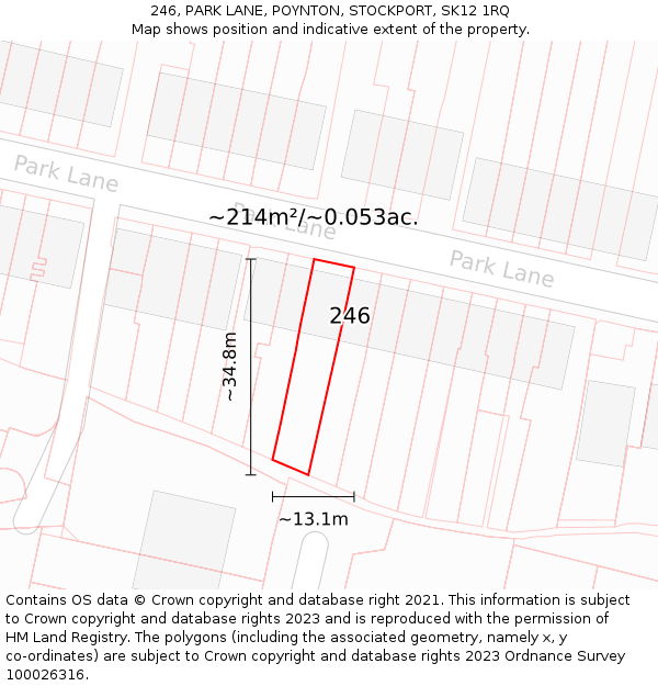 246, PARK LANE, POYNTON, STOCKPORT, SK12 1RQ: Plot and title map