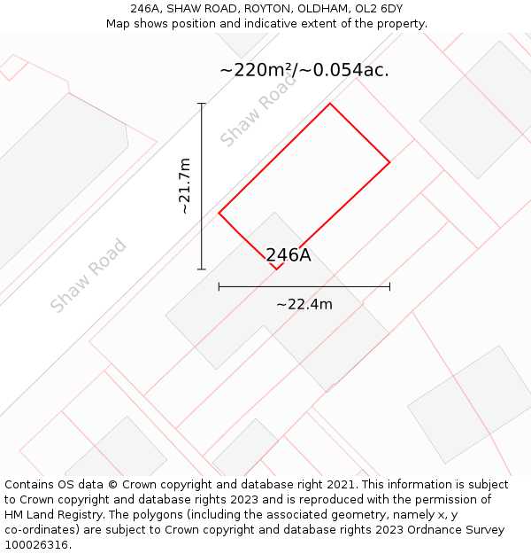 246A, SHAW ROAD, ROYTON, OLDHAM, OL2 6DY: Plot and title map