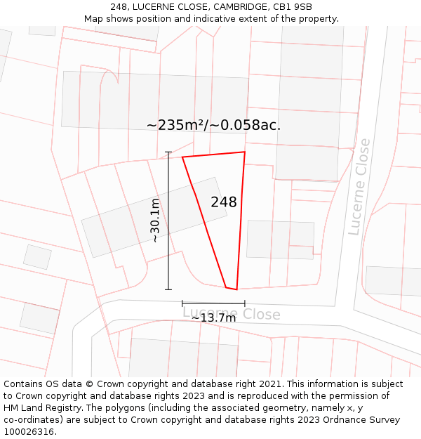 248, LUCERNE CLOSE, CAMBRIDGE, CB1 9SB: Plot and title map