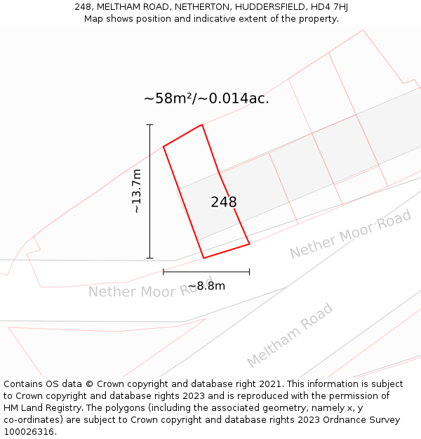 248, MELTHAM ROAD, NETHERTON, HUDDERSFIELD, HD4 7HJ: Plot and title map