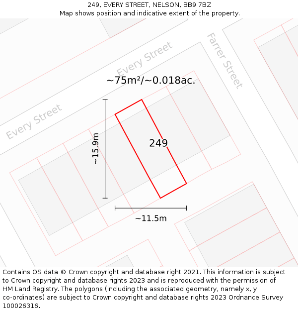 249, EVERY STREET, NELSON, BB9 7BZ: Plot and title map