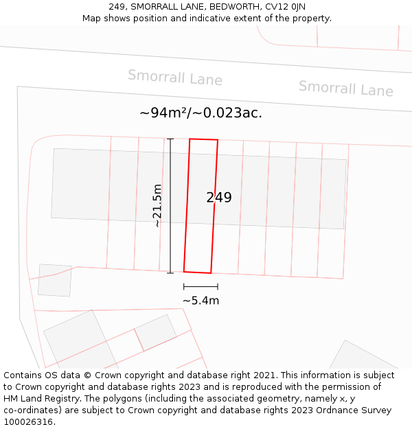 249, SMORRALL LANE, BEDWORTH, CV12 0JN: Plot and title map