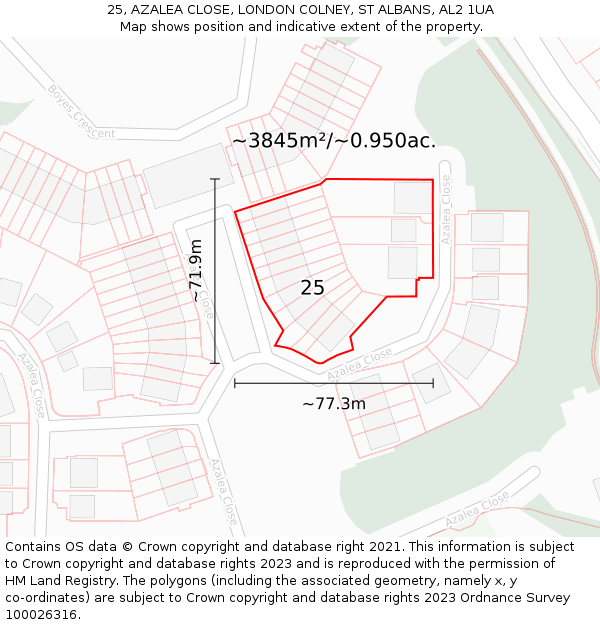 25, AZALEA CLOSE, LONDON COLNEY, ST ALBANS, AL2 1UA: Plot and title map