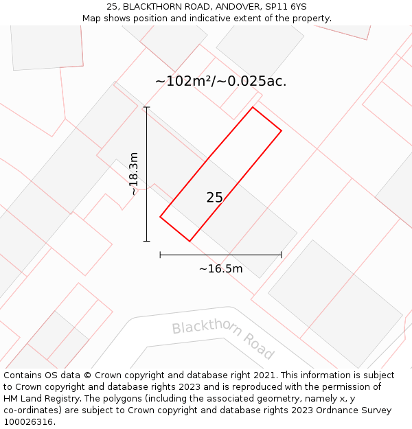 25, BLACKTHORN ROAD, ANDOVER, SP11 6YS: Plot and title map