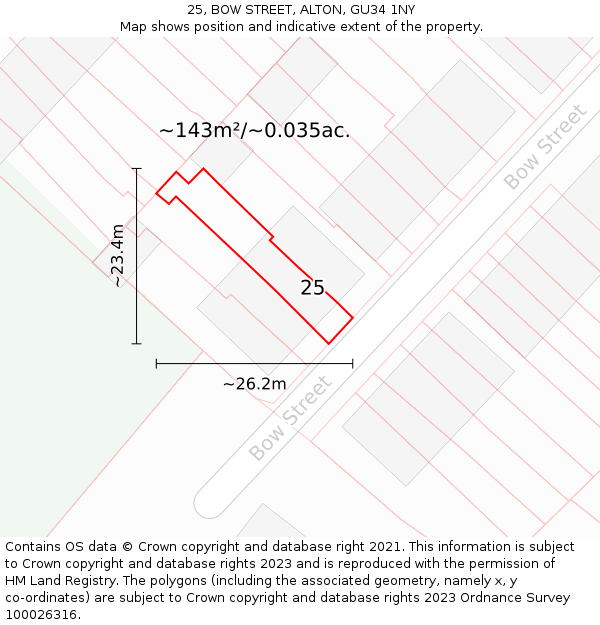 25, BOW STREET, ALTON, GU34 1NY: Plot and title map