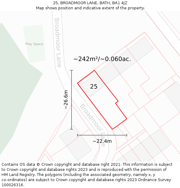 25, BROADMOOR LANE, BATH, BA1 4JZ: Plot and title map