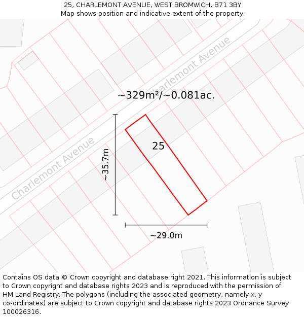 25, CHARLEMONT AVENUE, WEST BROMWICH, B71 3BY: Plot and title map