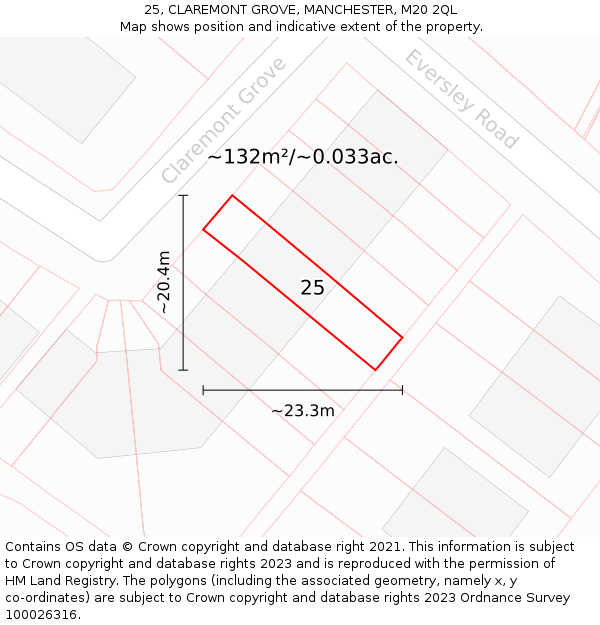 25, CLAREMONT GROVE, MANCHESTER, M20 2QL: Plot and title map