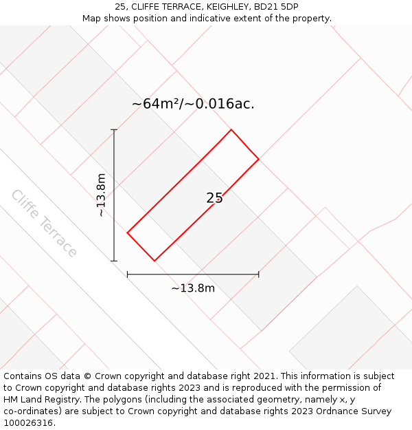 25, CLIFFE TERRACE, KEIGHLEY, BD21 5DP: Plot and title map