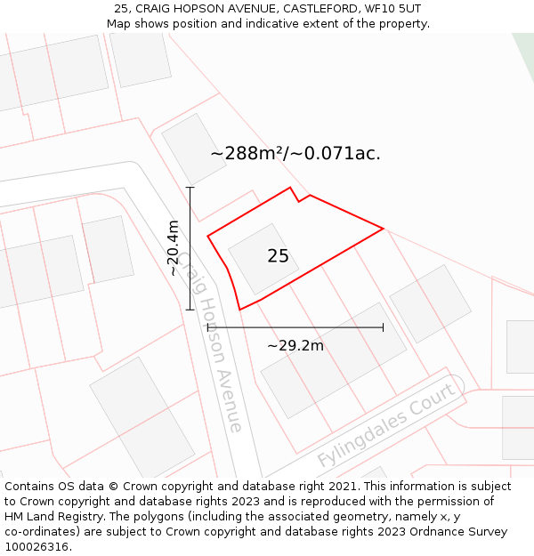 25, CRAIG HOPSON AVENUE, CASTLEFORD, WF10 5UT: Plot and title map