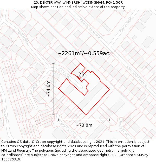 25, DEXTER WAY, WINNERSH, WOKINGHAM, RG41 5GR: Plot and title map
