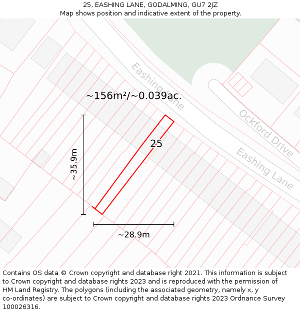 25, EASHING LANE, GODALMING, GU7 2JZ: Plot and title map