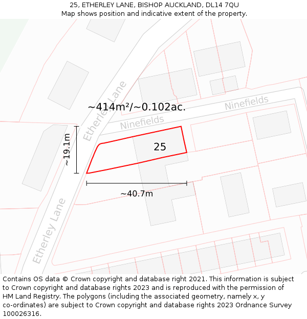 25, ETHERLEY LANE, BISHOP AUCKLAND, DL14 7QU: Plot and title map
