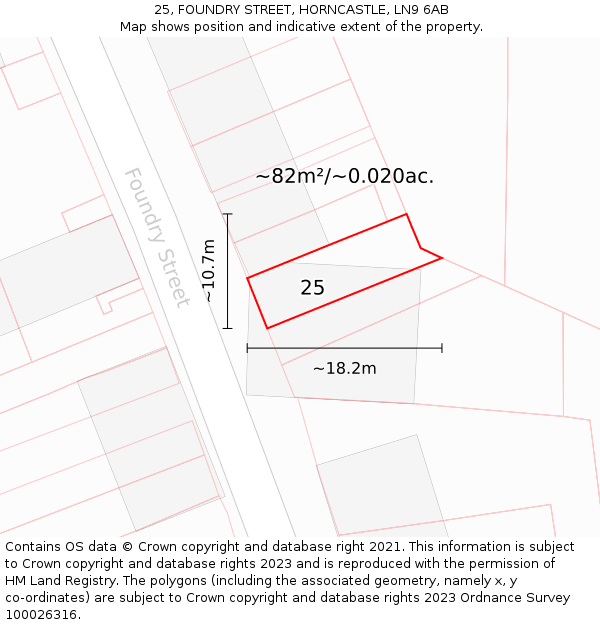 25, FOUNDRY STREET, HORNCASTLE, LN9 6AB: Plot and title map