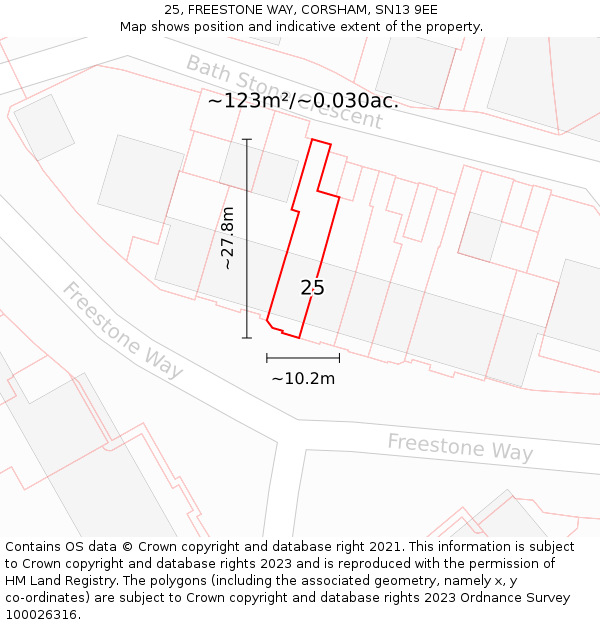 25, FREESTONE WAY, CORSHAM, SN13 9EE: Plot and title map