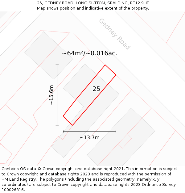 25, GEDNEY ROAD, LONG SUTTON, SPALDING, PE12 9HF: Plot and title map