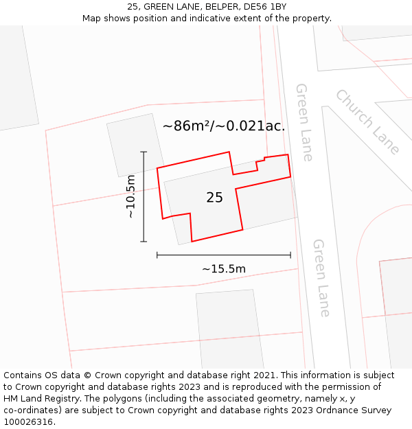 25, GREEN LANE, BELPER, DE56 1BY: Plot and title map
