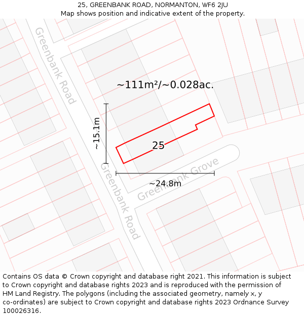 25, GREENBANK ROAD, NORMANTON, WF6 2JU: Plot and title map