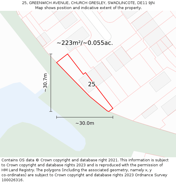 25, GREENWICH AVENUE, CHURCH GRESLEY, SWADLINCOTE, DE11 9JN: Plot and title map