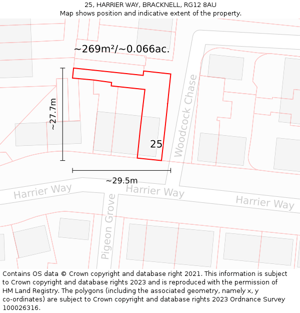 25, HARRIER WAY, BRACKNELL, RG12 8AU: Plot and title map