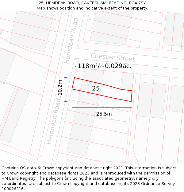 25, HEMDEAN ROAD, CAVERSHAM, READING, RG4 7SY: Plot and title map