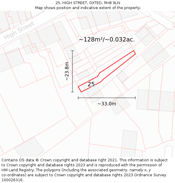 25, HIGH STREET, OXTED, RH8 9LN: Plot and title map